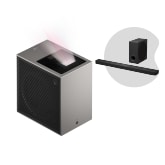 Front view of LG CineBeam S Mini UST Projector, 4K UHD, 3-ch RGB Laser, 450,000:1 Contrast, Max. 100" screen size, White - PU615U